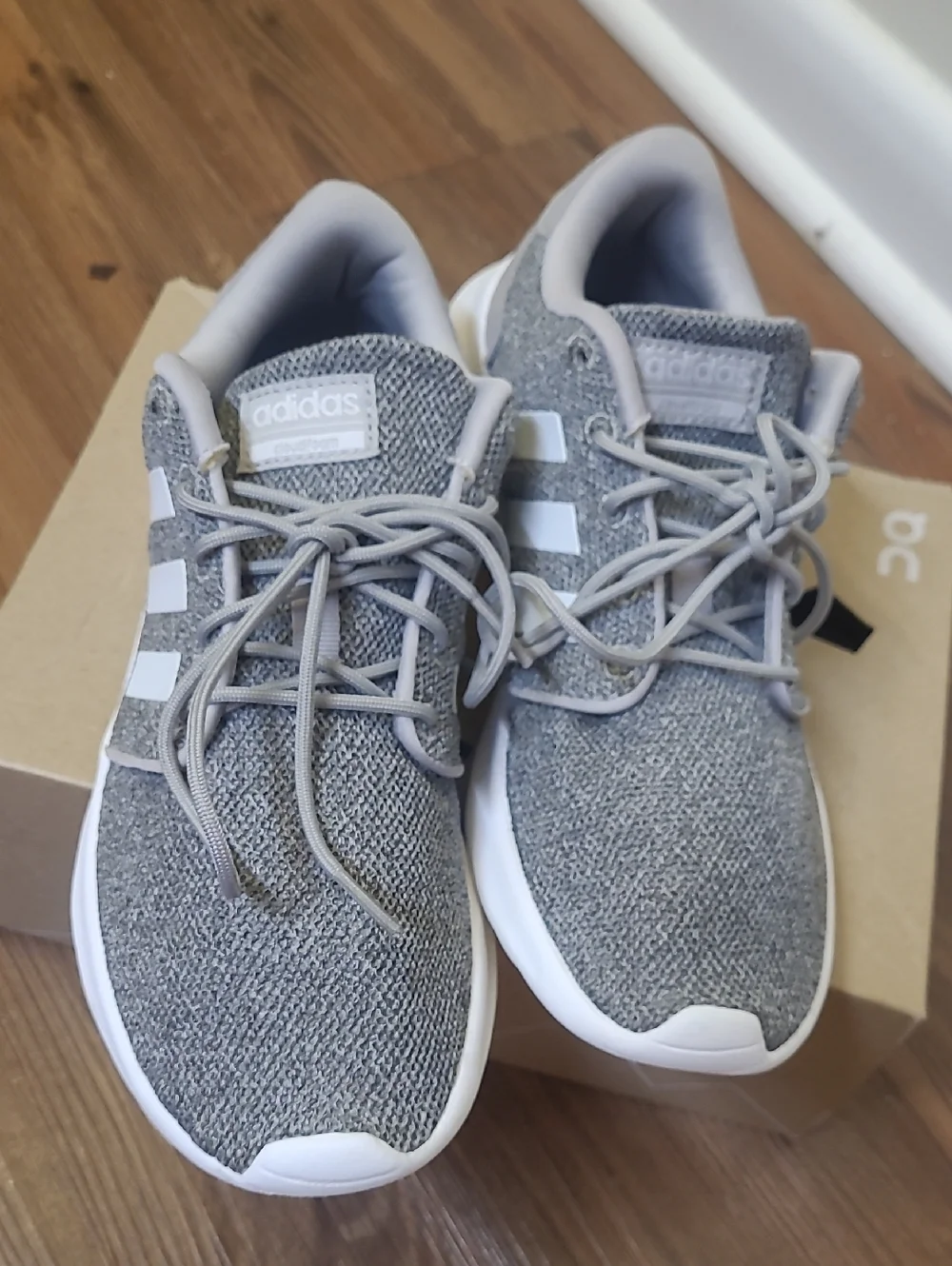 adidas Light Gray Knit Sneakers with White Three Stripes for women size 7.5 used